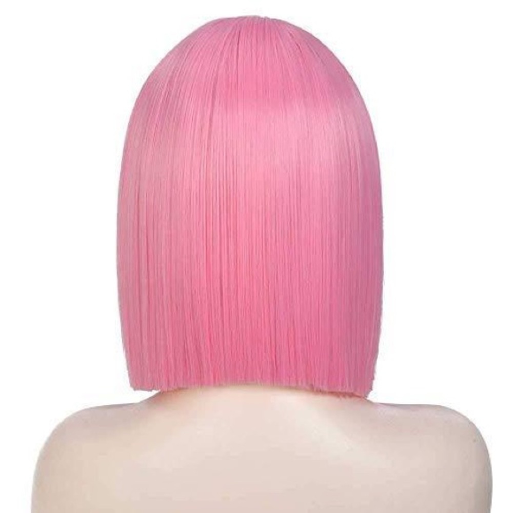 Light Pink Wig Short Straight Bob - Picture 4 of 7